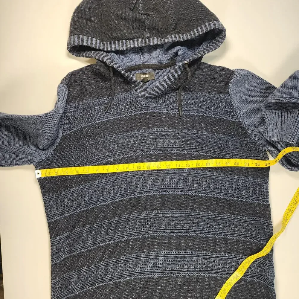 Urban Pipeline Men's Striped Knit Hoodie XL Gray Black Casual